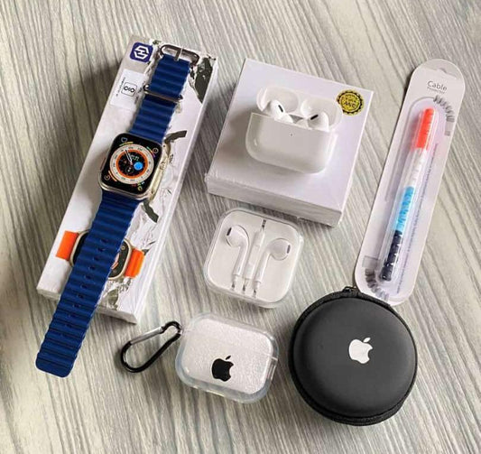 Ultra 8 smartwatch combo with airpods pro 2 and other BLue colour