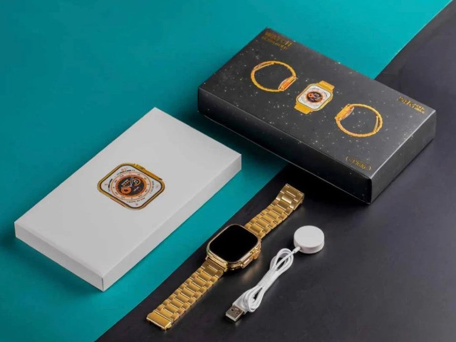 Ultra 8 Gold Watch for Men: 24K Gold Edition Apple logo Bluetooth Calling Smart Watch